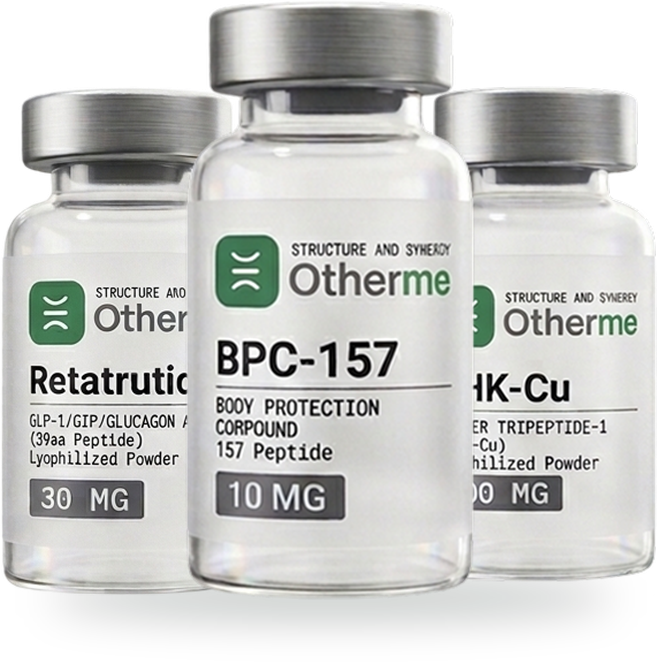Otherme research peptide vials: BPC-157, Retatrutide, GHK-Cu